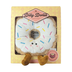Dilly Donut Microwavable Hottie plush with frosted sprinkles and smiling face.