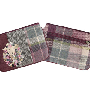 Earth Squared Tweed Applique Juliet Purse: Chic Plum Tweed & Matching Cord! Secure Essentials with Two Zips. Cute Sheep Applique on Front.