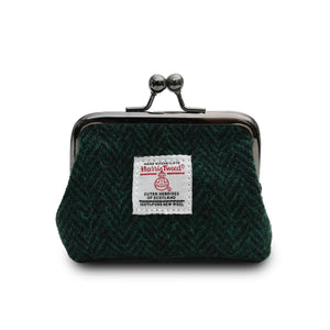 Ladies Harris Tweed Coin Purse finished in a Green Herringbone patterned design.