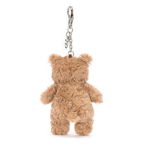 From behind the Jellycat Bartholomew Bear Bag Charm.