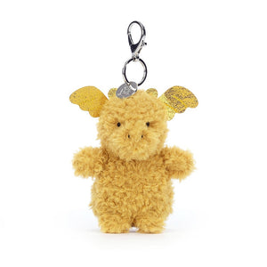 Quest companion for your bag! The Jellycat Little Dragon Bag Charm features soft, curly fur, golden horns & ears, and a secure clip.