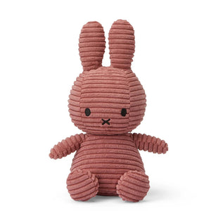 Front view of Miffy Eco Corduroy Dusty Rose plush, a soft and sustainable 23cm toy by Bon Ton Toys.
