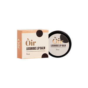 Oir Luxurious Lip Balm Rose boxed set with black tin—natural rose, cocoa & vanilla scent, vegan 10g.