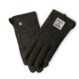 Ladies Harris Tweed Gloves in a black and grey herringbone pattern.