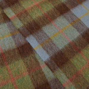 Close up of the Chestnut & Blue Tartan pattern design of the scarf.