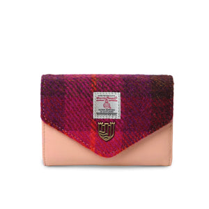 Red fuchsia tartan Harris Tweed purse with authentic Harris Tweed fabric and Scottish tartan pattern.
