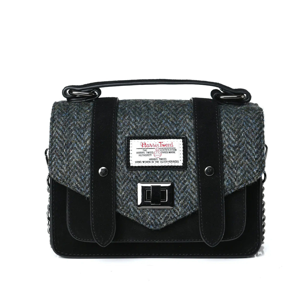 Black Herringbone Medium Satchel with Harris Tweed®