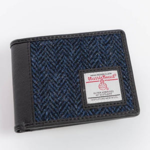 Mens Harris Tweed wallet in blue herringbone.