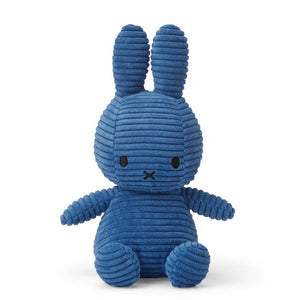 Sitting Miffy Bunny Rabbit children’s plush soft toy in cobalt blue corduroy.