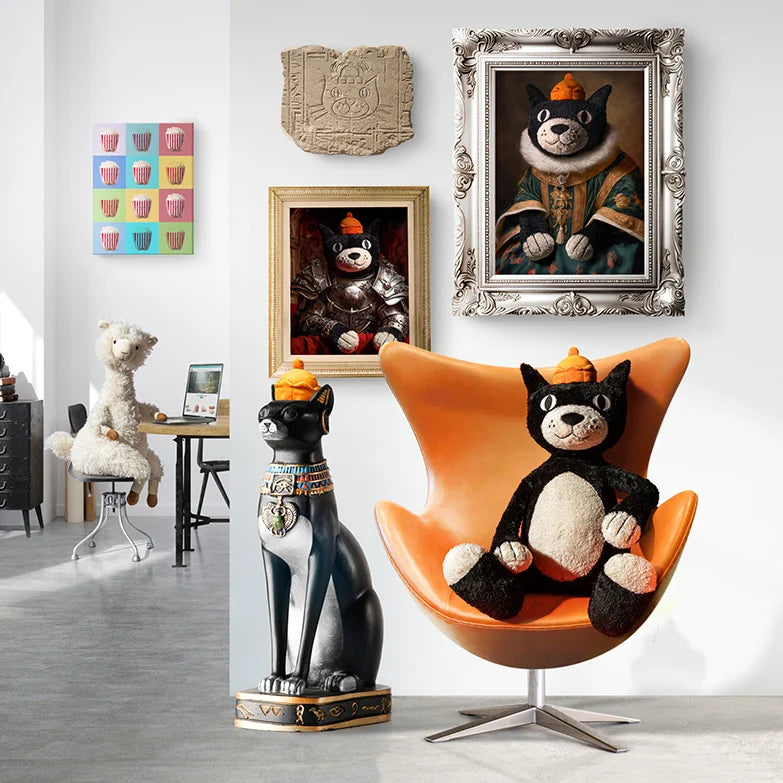 Picture of a Jelly Cat soft toy in an art gallery setting.