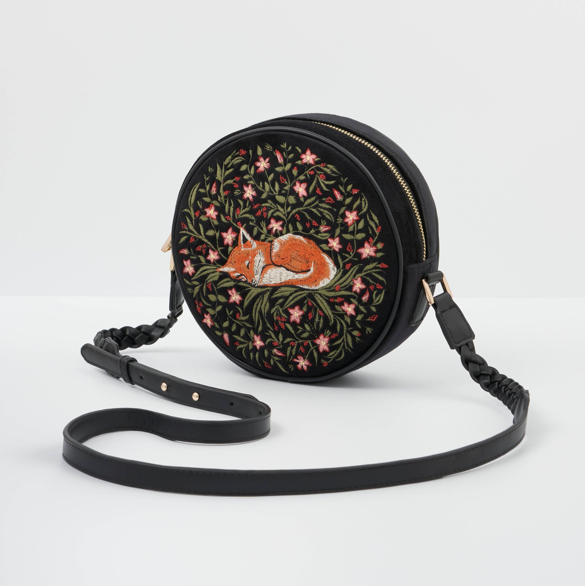 Sleepy Fox Circle Crossbody Bag interior view with Wonderland-printed lining