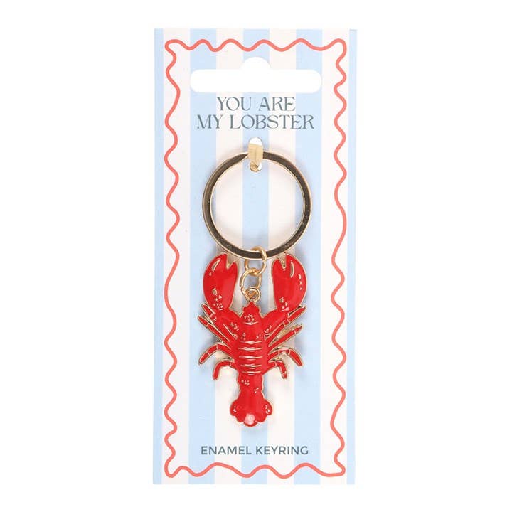 Close-up detail of red enamel lobster keyring design
