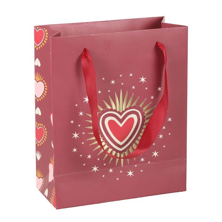 Detail of sacred heart design on Valentine gift bag