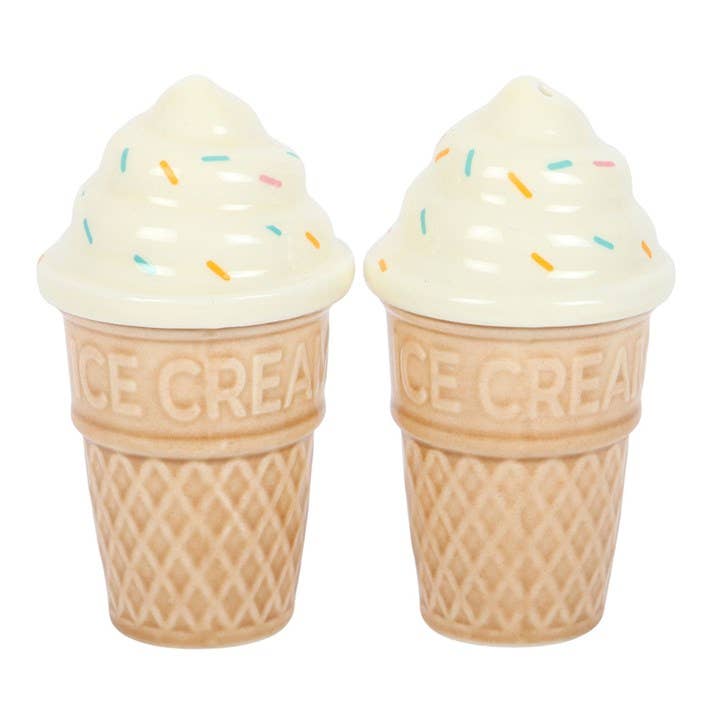 Detail view of realistic ice cream cone ceramic shakers