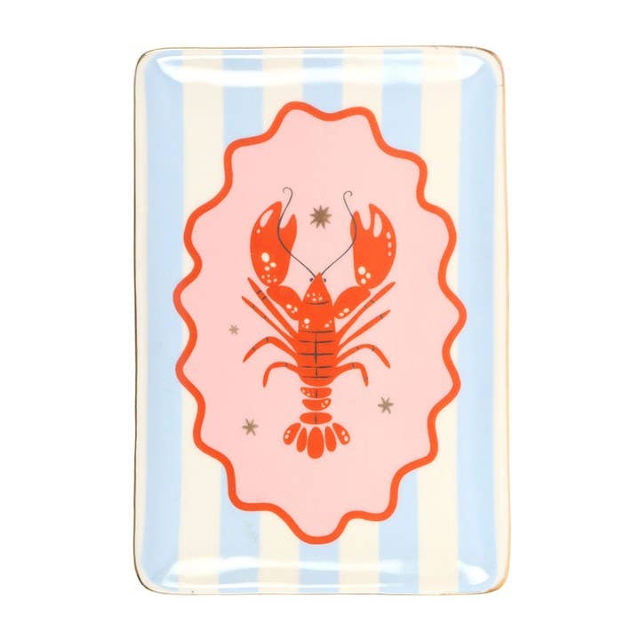 Top view of striped lobster trinket dish showing interior