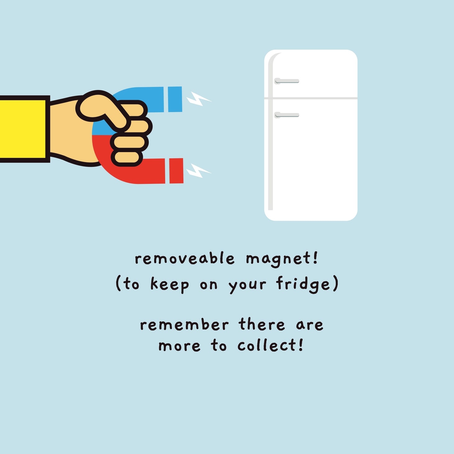 Illustration showing the removable fridge magnet feature of the Hello Jello Bubble Tea Birthday Card.