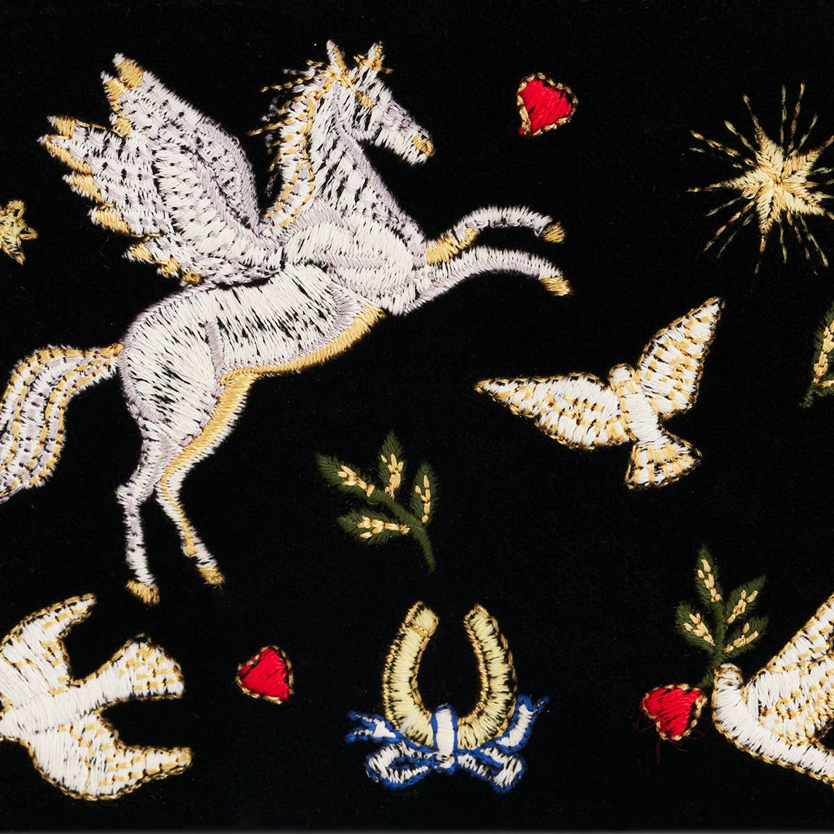 Black Celestial Velvet Embroidered Purse interior view showing six card slots