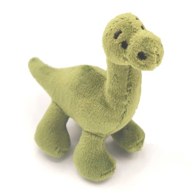 Mini green Nessie plush soft toy - angled front view on white background