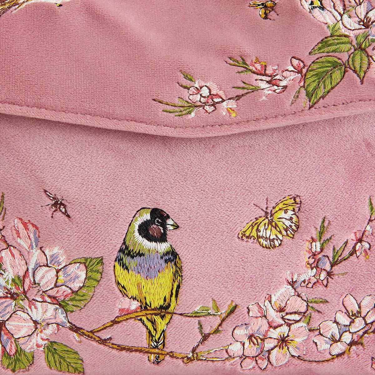Morning Song Bird Embroidered Mini Pink Tote