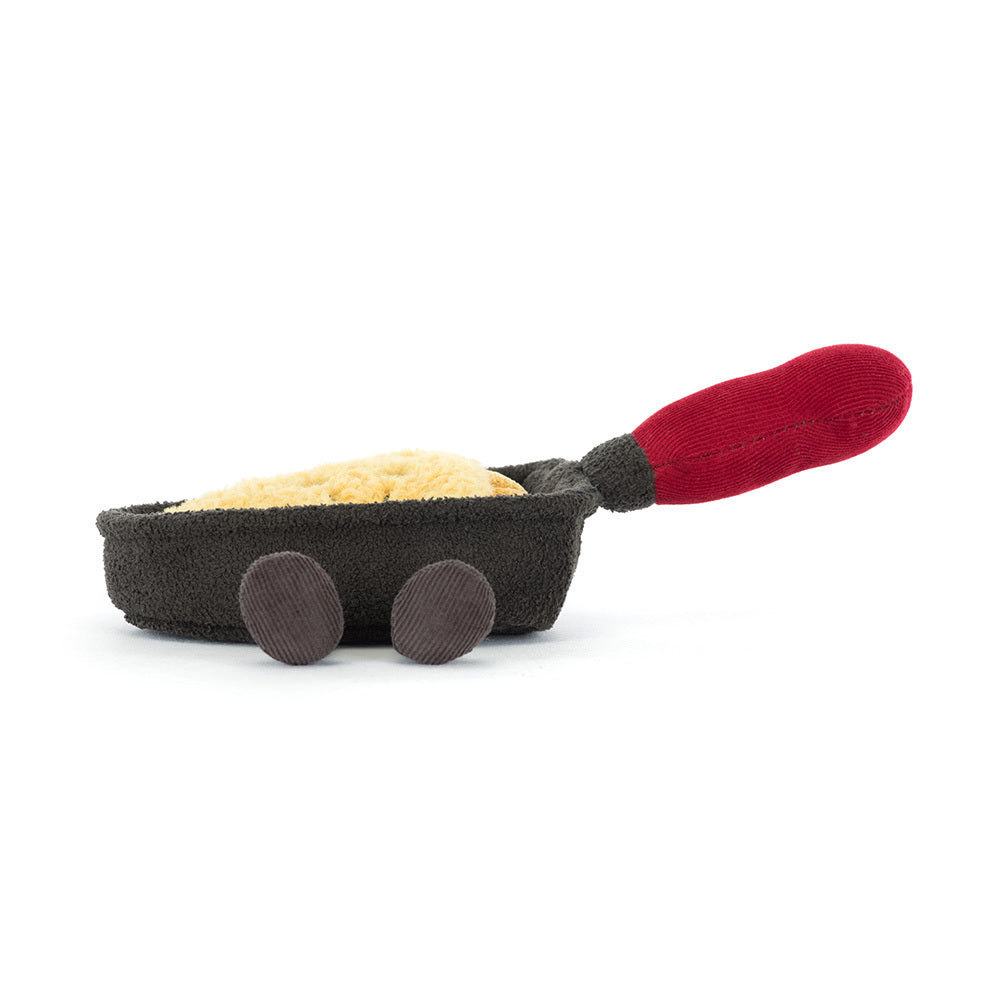 Jellycat Amuseables Raclette toy showing corduroy legs and soft plush pan design.