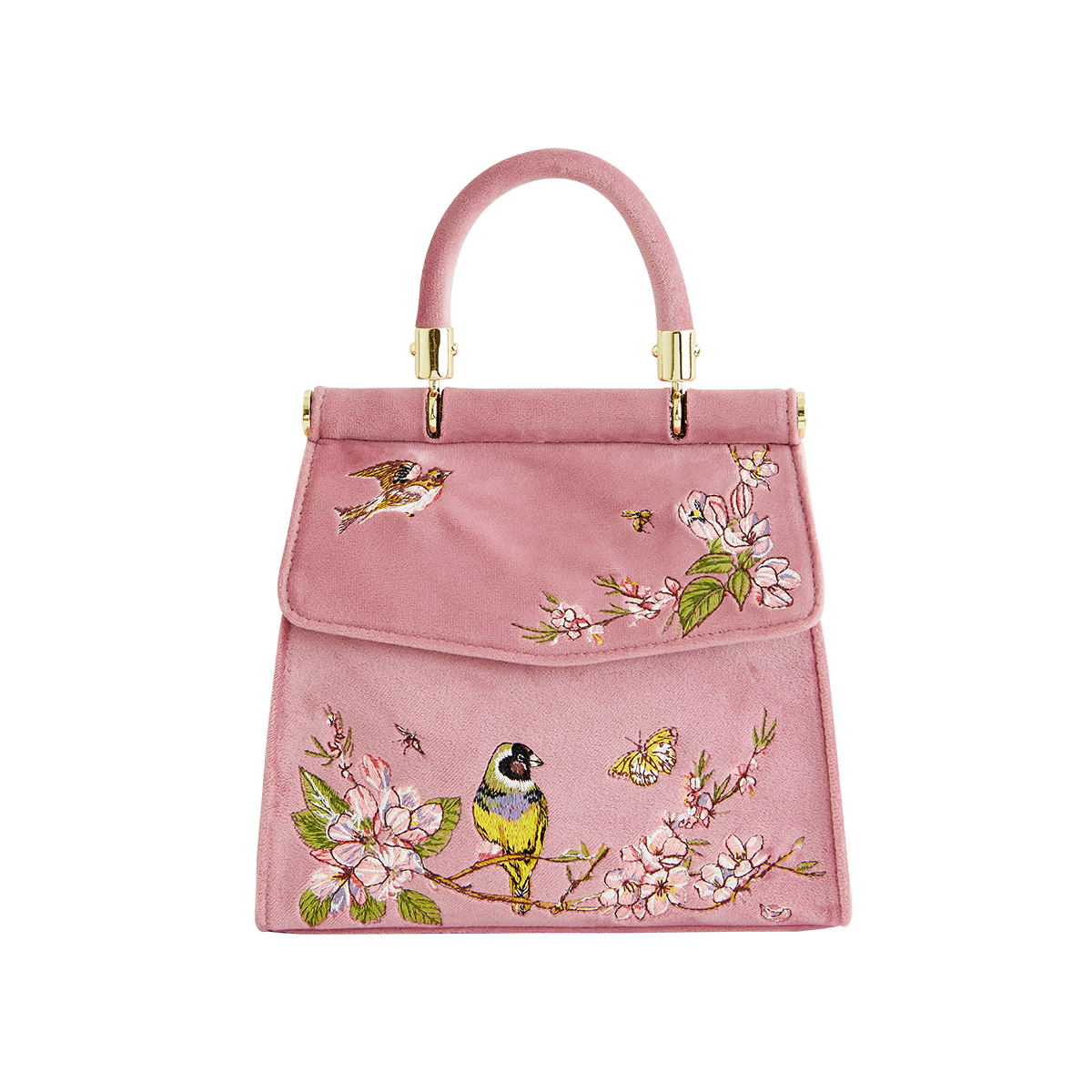 Morning Song Bird Embroidered Mini Pink Tote
