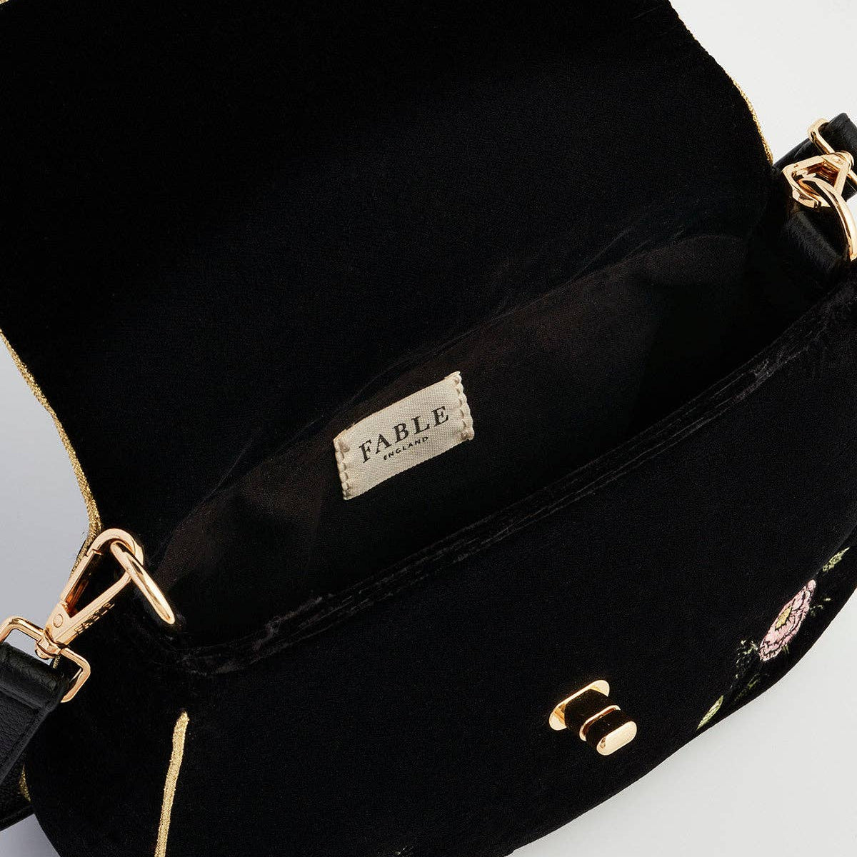 Rose Embroidered Black Shoulder Clutch