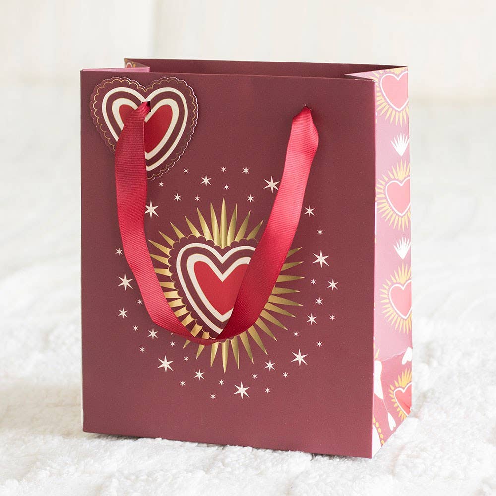 Sacred heart Valentine gift bag with bold red heart design