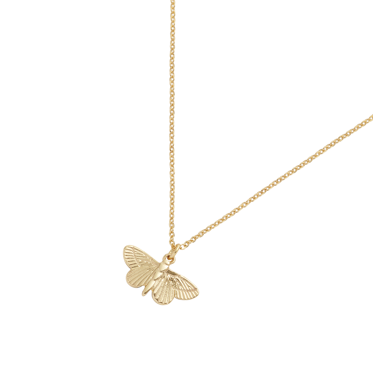 Deco Butterfly Necklace showing gold butterfly pendant back view on chain with transparent background