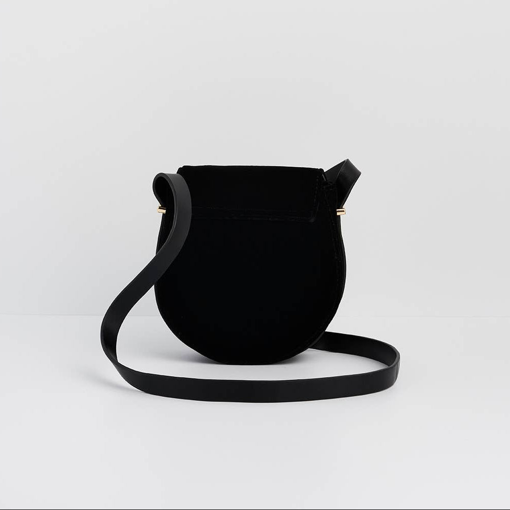 Black Dove and Floral Star Velvet Embroidered Saddle Bag adjustable strap attachment