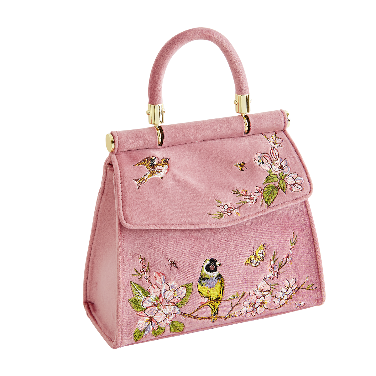 Morning Song Bird Embroidered Mini Pink Tote