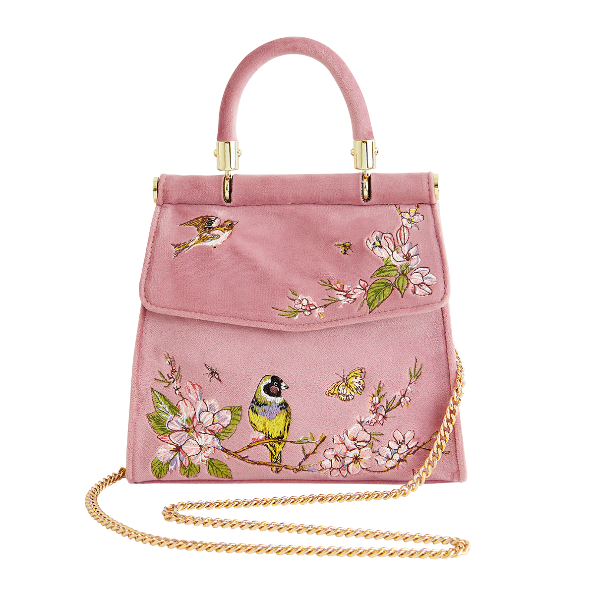 Morning Song Bird Embroidered Mini Pink Tote