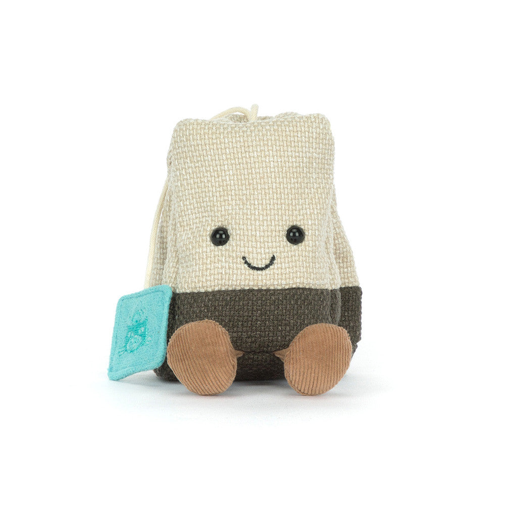 Jellycat Steepy Tea Bag back view showing cream fabric and brown base