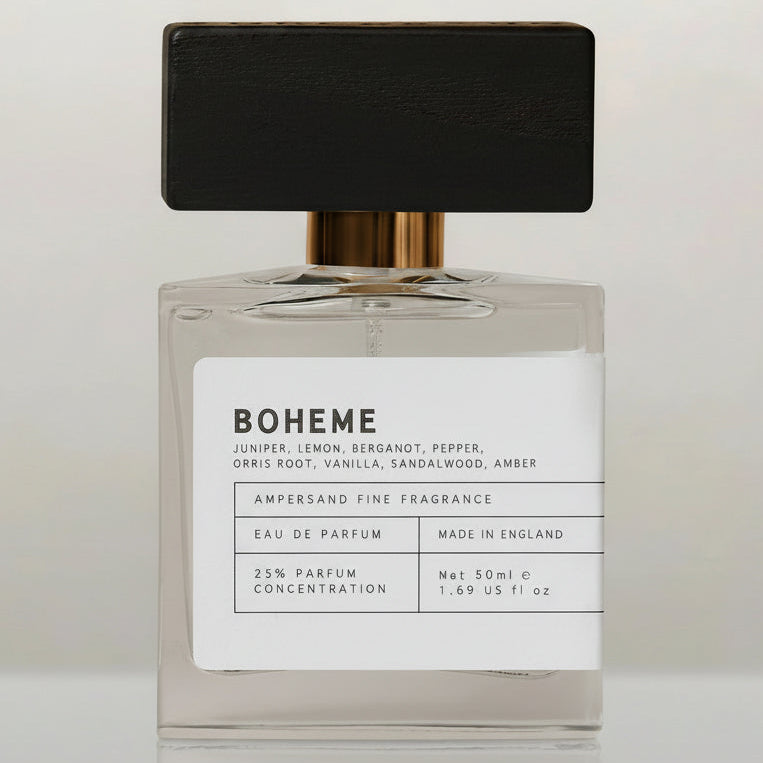 Ampersand Boheme eau de parfum bottle on light grey background