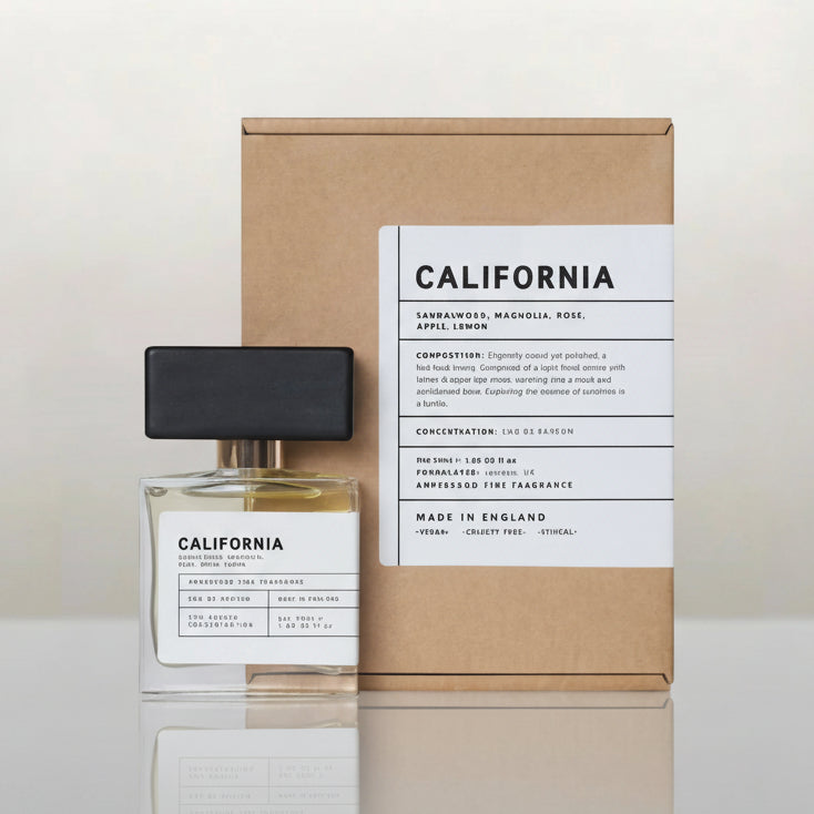 California perfume bottle with kraft gift packaging box