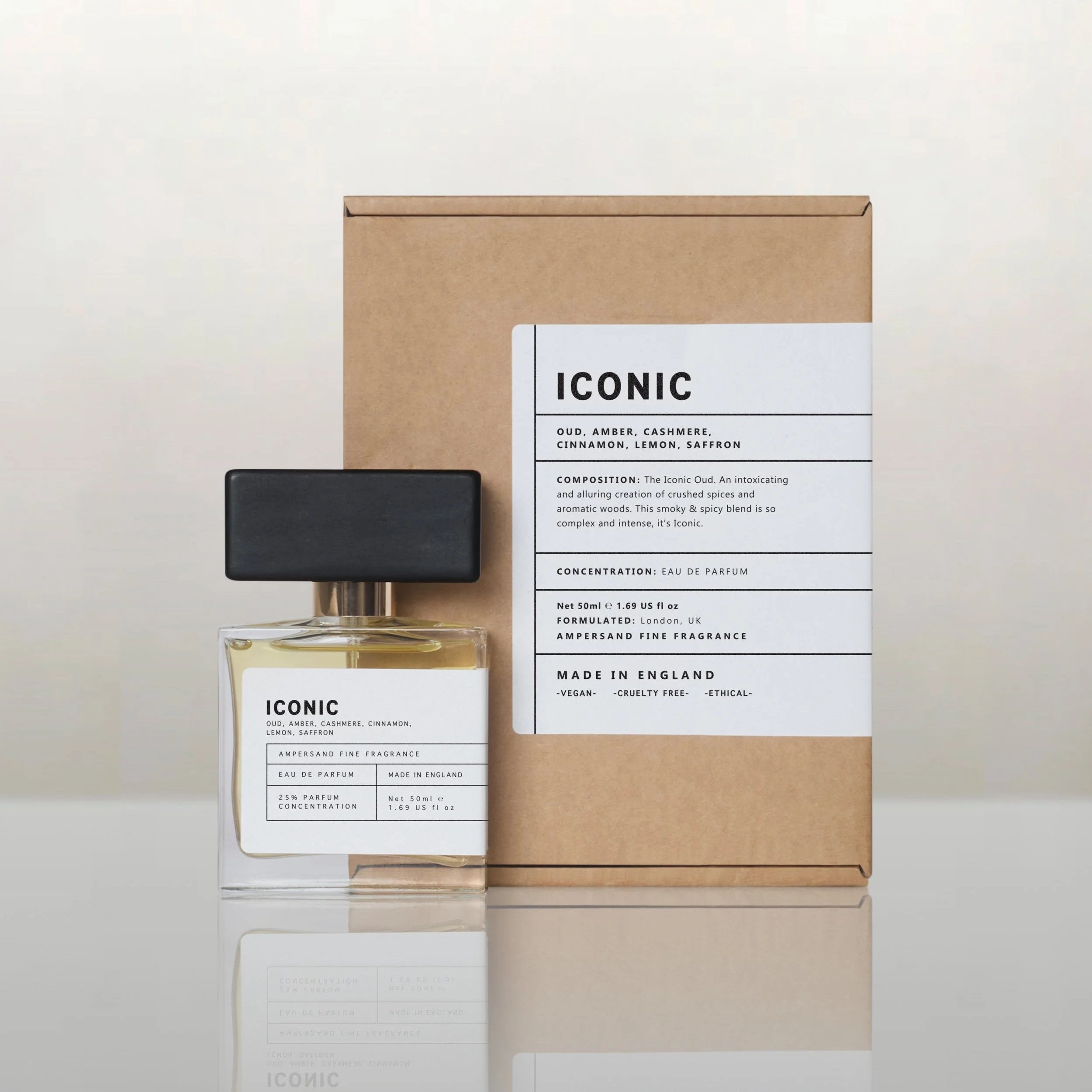 Iconic perfume bottle with kraft gift packaging box