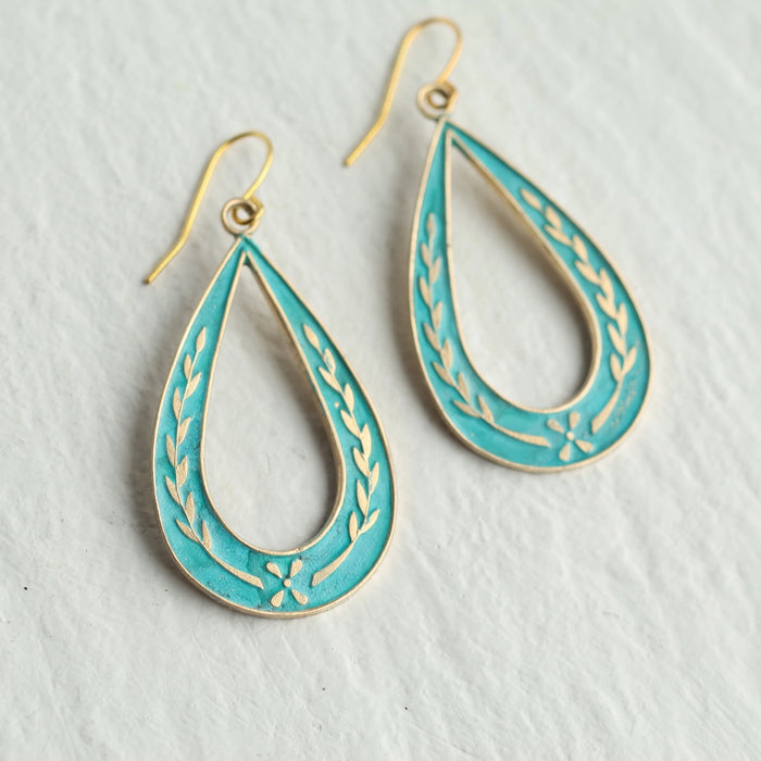 Art Nouveau Floral Sprig Hoop Earrings