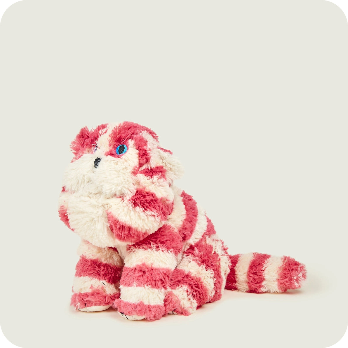 Side view of Warmies Bagpuss Cat microwavable soft toy.