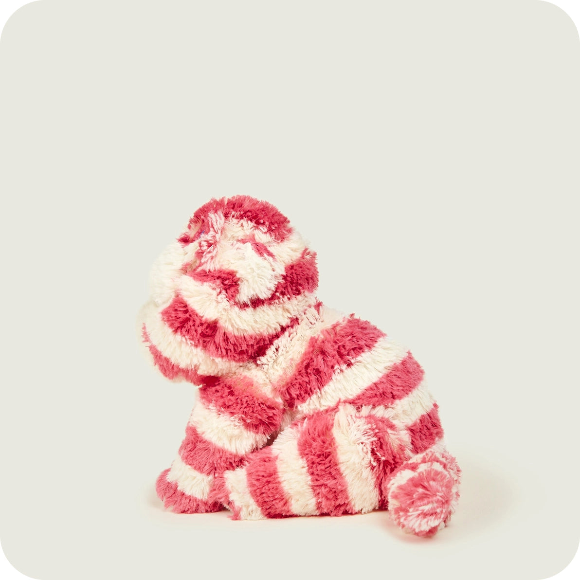 Back view of pink striped Bagpuss Warmies cuddly toy.