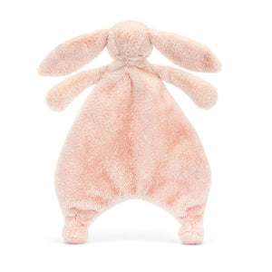 Soothing Jellycat Bashful Blush Bunny Comforter backside. Soft bunny comforter in luxurious recycled plush fur.