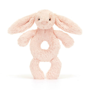 Jellycat Bashful Blush Bunny Ring Rattle! This ring rattle boasts luxuriously soft fur, a hidden rattle for giggles, and easy to grab features for tiny hands.