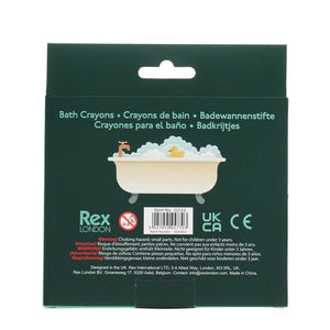 Back of Bath Crayons packaging showing product details and safety warnings.