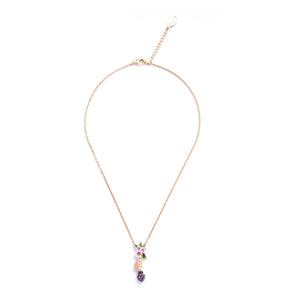 Full view of the Bill Skinner Blackberry & Mouse Necklace laid flat, displaying the complete gold chain with extender and whimsical woodland-themed pendant.