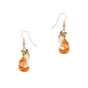 Bill Skinner Fox Drop Earrings featuring hand-enamelled seated red fox design with gold-plated fish hook fastening, displayed against a white background