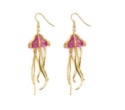 Front view of Jellyfish Drop Earrings with gold-plated tentacles and resin stone.