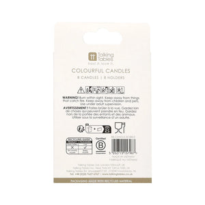 Back of Birthday Brights Bobble Candles packaging showing safety and recycling information.
