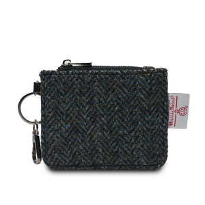 Black & grey herringbone Harris Tweed® card zip wallet with leather front and zip pocket by Islander.