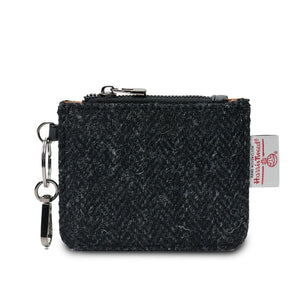 Harris Tweed® Black Herringbone card zip wallet with leather front and zip closure by Islander.