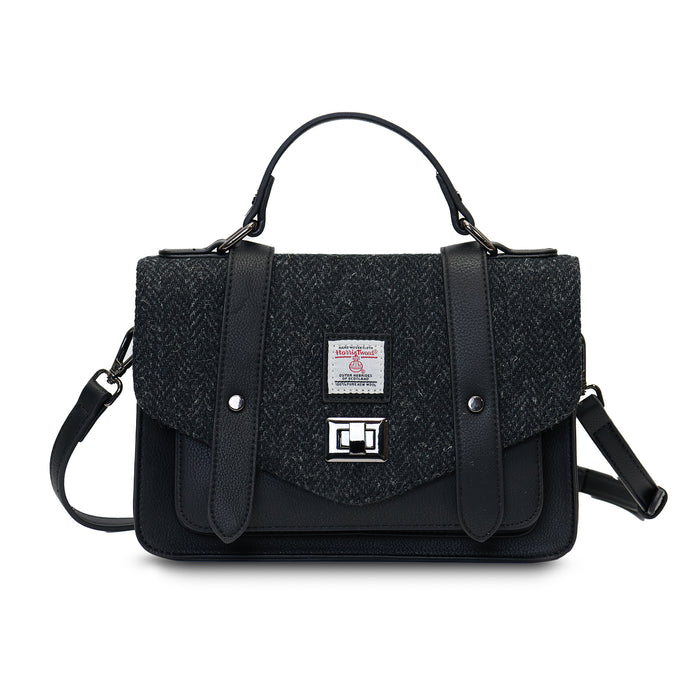 Black Herringbone Medium Satchel with Harris Tweed®