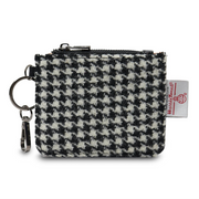 Black and white Harris Tweed® Dogtooth card zip wallet with leather trim and keychain by Islander.