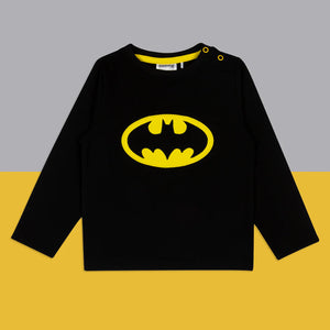 Flat lay of Batman™ “Get Ready” Top featuring bold yellow bat logo on black.